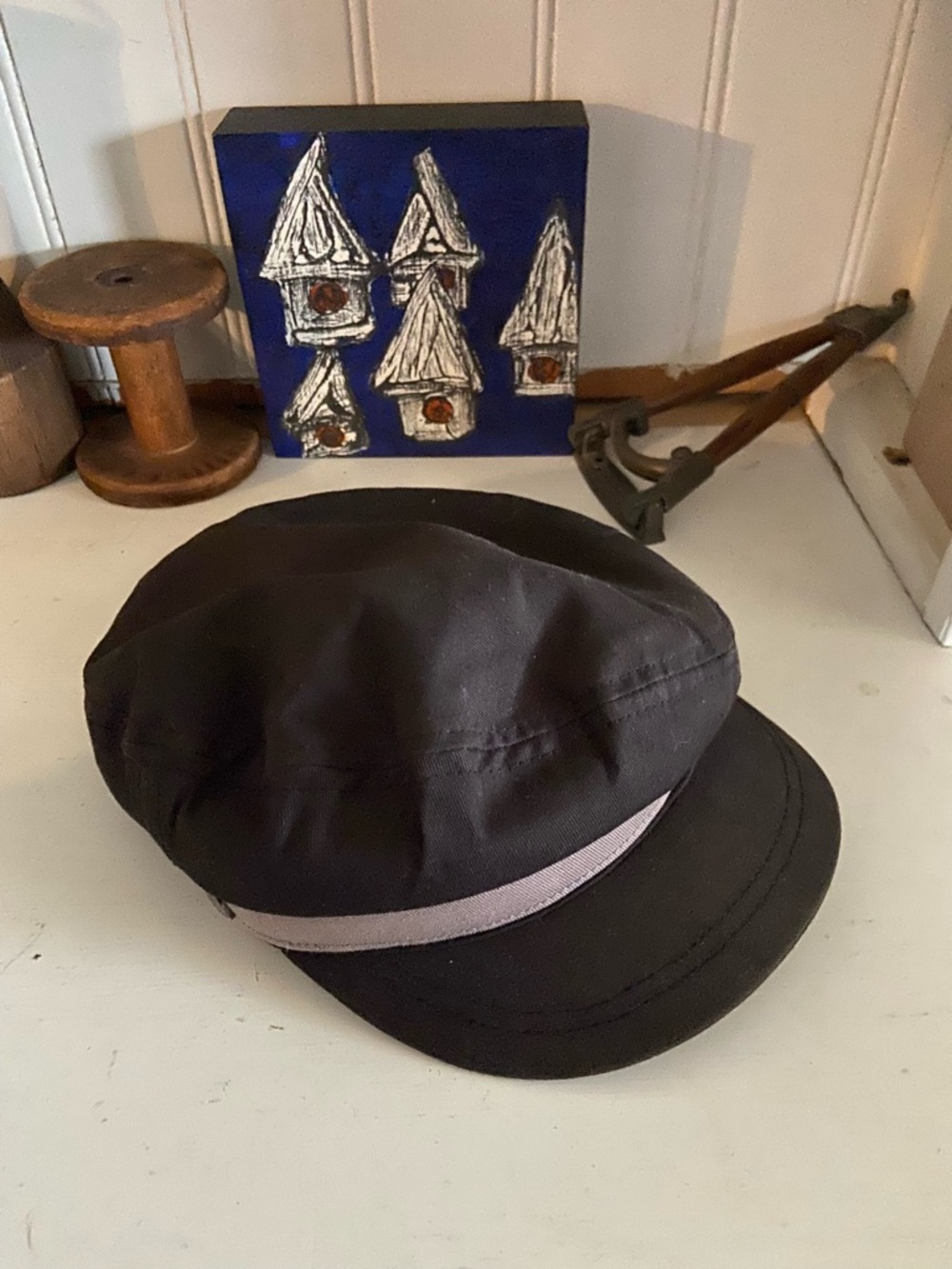 Men's Black Cotton Fiddler Cap with Contrast Band
